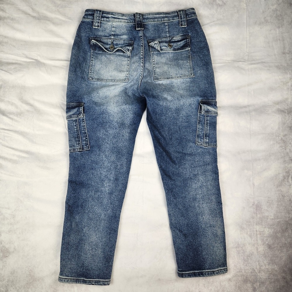 KanCan Jeans Womens Size 9/28 Avery‎ Straight Leg Cargo Jeans Dark Wash Denim - Picture 2 of 10